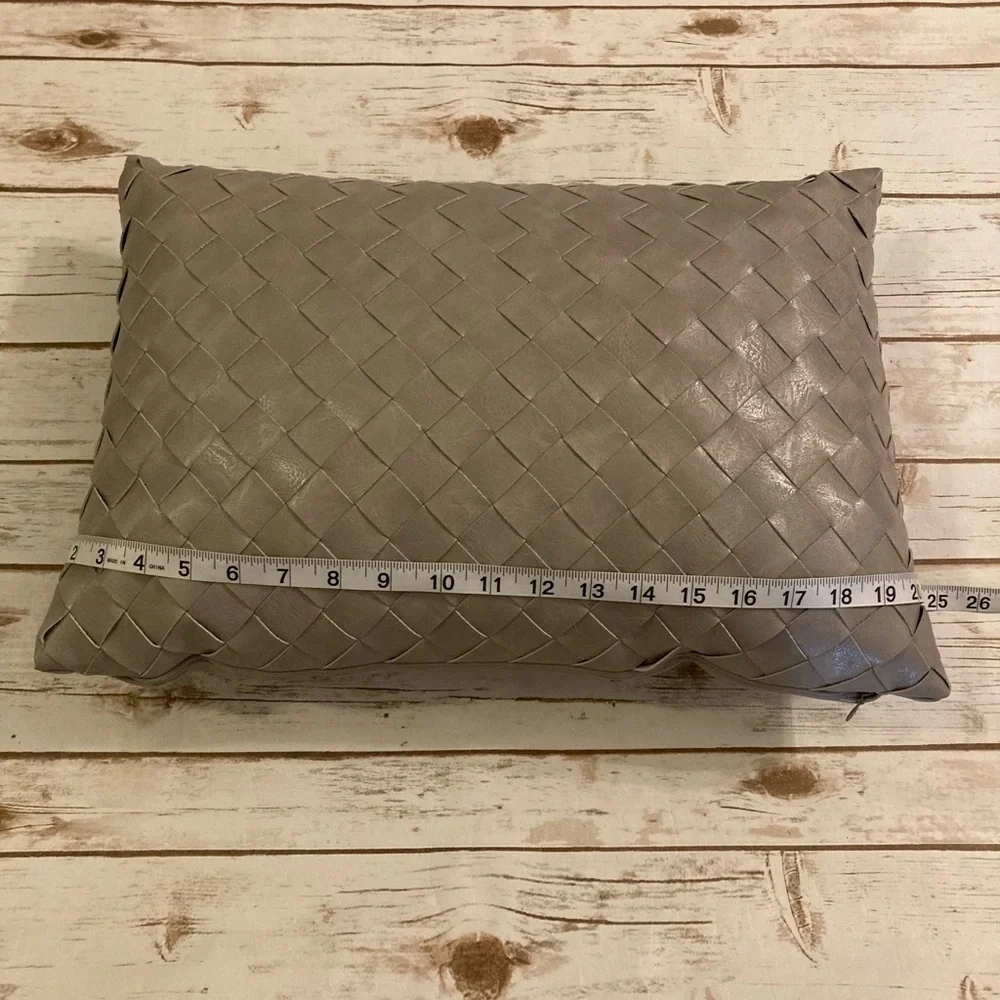 Frye Faux Leather Pillow Gray Woven 14 x 20 Decorative Lumbar Throw Pillow